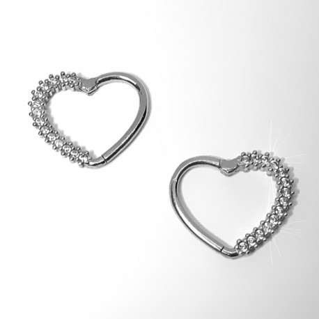 Piercing para Orelha Daith Coração em Prata com Zircônias - 6ORE650