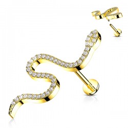 Piercing de Orelha Dourado - Labret Serpente com Zircônias - 6ORE710
