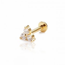 Piercing de Tragus Labret Pin Push - Florzinha Trillion - Aço PVD Gold - 7TRG85