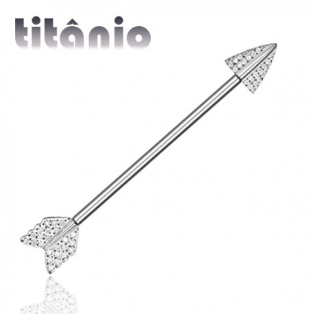Piercing Transversal Luxo em Titânio - Flecha com Zircônias - 5TRA106