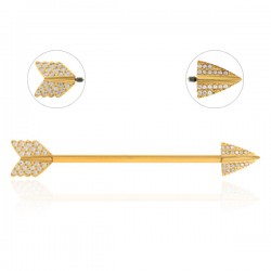 Piercing Transversal Luxo em Titânio - Flecha com Zircônias - PVD Gold - 5TRA107