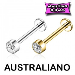 Piercing Australiano 0.8 em Titânio Natural ou PVD Gold - Pin Push Tragus ou Hélix - Ponto de Luz - 7TRG186
