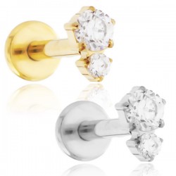 Piercing de Tragus Labret Diamante com Zircônias - Titânio PVD Gold - 7TRG207